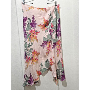Y2K Vtg Silk Fairy Ethereal Skirt Asymmetrical Hem Pink Floral Sz 16 NWT Midi